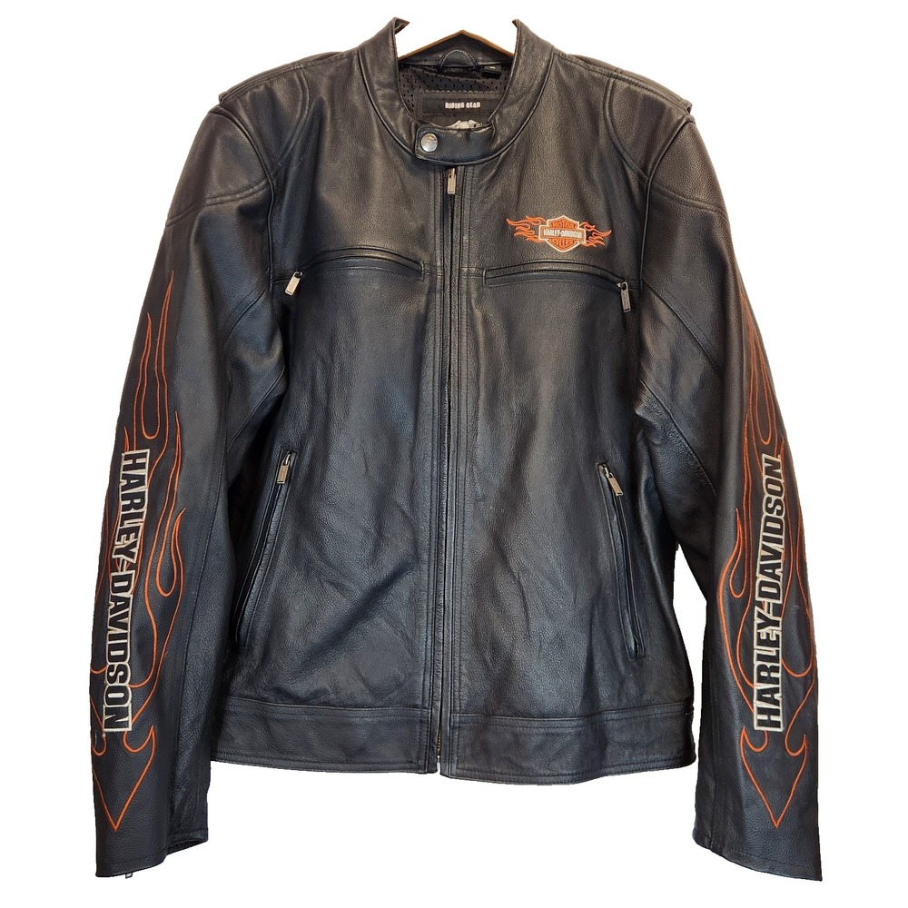 Harley Davidson Men's Ride Ready Leather Jacket 98000-10VM Orange Flames NWOT XL